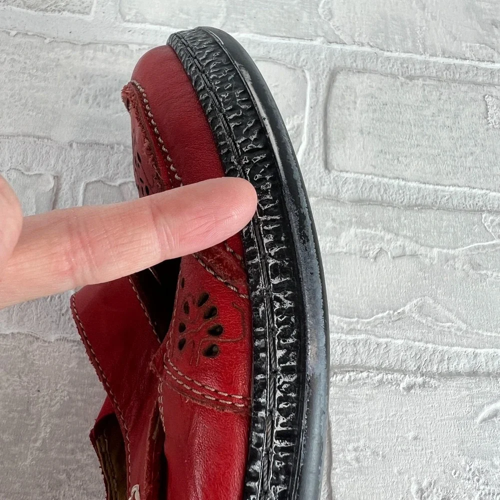 SPRING‎ STEP Womens 40 9 Red Leather Strappy Flats Artsy Boho Cut-Out Comfort